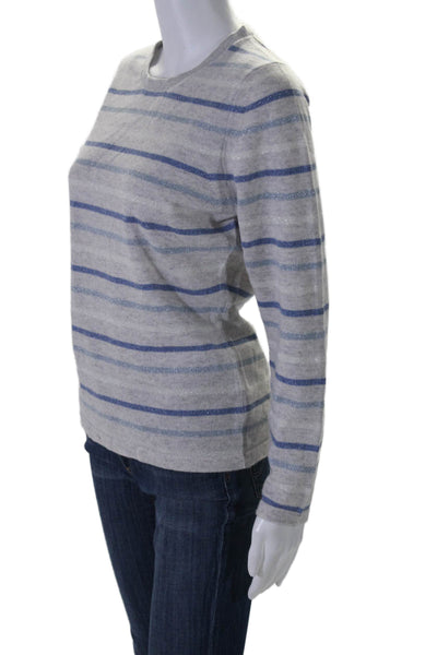 Pure Collection Womens Crewneck Long Sleeve Striped Sweater Gray Size Small