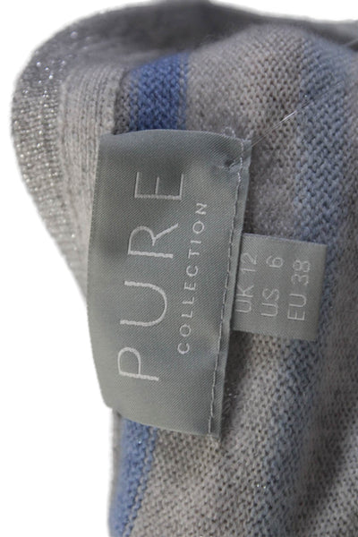 Pure Collection Womens Crewneck Long Sleeve Striped Sweater Gray Size Small