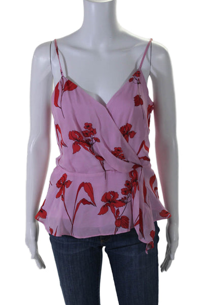 Parker Womens Silk Chiffon Floral Print Spaghetti Strap Camisole Pink Red Size M