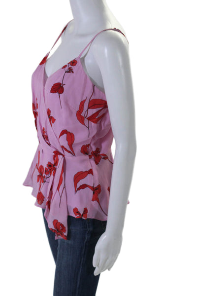 Parker Womens Silk Chiffon Floral Print Spaghetti Strap Camisole Pink Red Size M