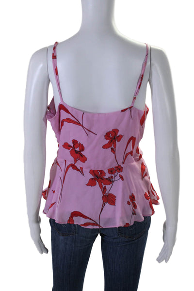 Parker Womens Silk Chiffon Floral Print Spaghetti Strap Camisole Pink Red Size M