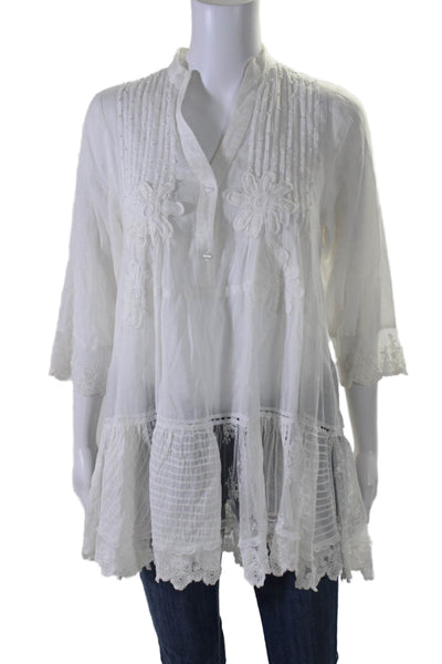 Muche Et Muchette Womens Embroidered Half Button Blouse White Size One Size