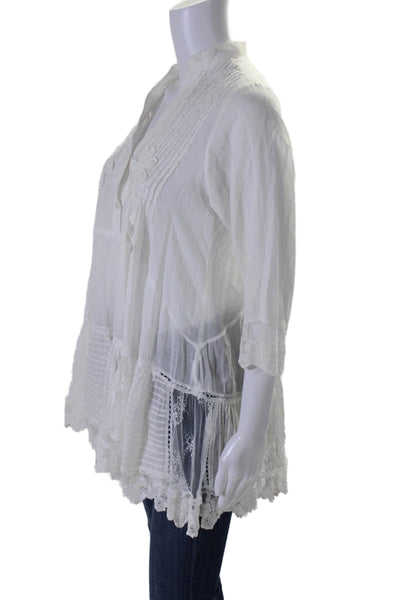 Muche Et Muchette Womens Embroidered Half Button Blouse White Size One Size