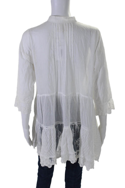 Muche Et Muchette Womens Embroidered Half Button Blouse White Size One Size