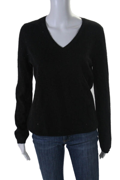 Lord & Taylor Womens Cashmere V Neck Long Sleeves Sweater Black Size Large