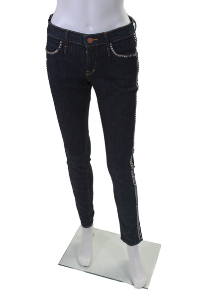 Calvin Rucker Womens Cotton Denim Studded Trim Tapered Leg Jeans Blue Size 27