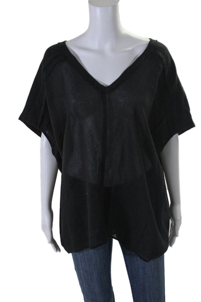 Hatch Women's V-Neck Sleeveless Boxy Fringe Edge Blouse Black One Size