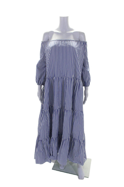 Mark D. Sikes Womens Striped Long Sleeves Sun Dress White Blue Cotton Size 4