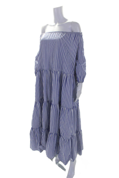 Mark D. Sikes Womens Striped Long Sleeves Sun Dress White Blue Cotton Size 4