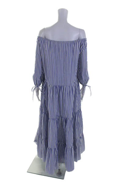 Mark D. Sikes Womens Striped Long Sleeves Sun Dress White Blue Cotton Size 4