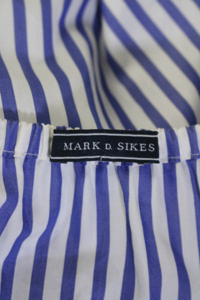 Mark D. Sikes Womens Striped Long Sleeves Sun Dress White Blue Cotton Size 4