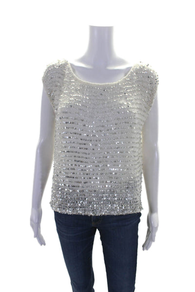 Calypso Saint Barth Women's Boat Neck Sleeveless Sequin Blouse Silver Size XS