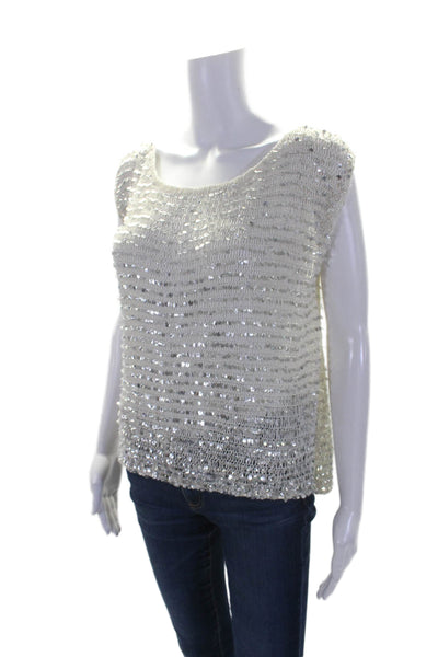 Calypso Saint Barth Women's Boat Neck Sleeveless Sequin Blouse Silver Size XS