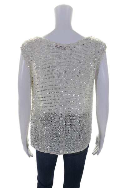 Calypso Saint Barth Women's Boat Neck Sleeveless Sequin Blouse Silver Size XS