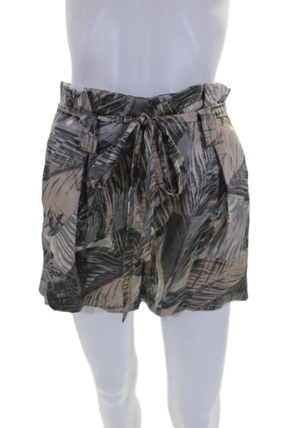 L'agence Womens Gray Brown Silk Floral Belt High Rise Mini Shorts Size 0