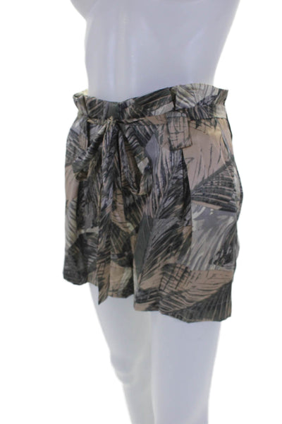 L'agence Womens Gray Brown Silk Floral Belt High Rise Mini Shorts Size 0