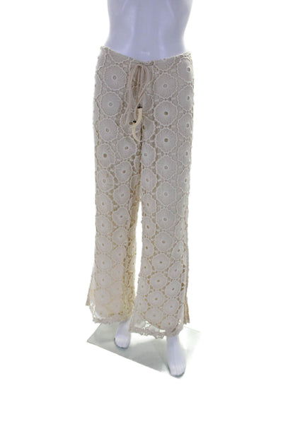 Alexis Womens Beige Lace Lined Mid-Rise Drawstring Slit Wide Leg Pants Size XS