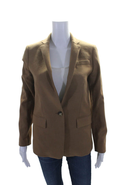 J Crew Womens Brown Wool One Button Front Pockets Long Sleeve Blazer Size 0