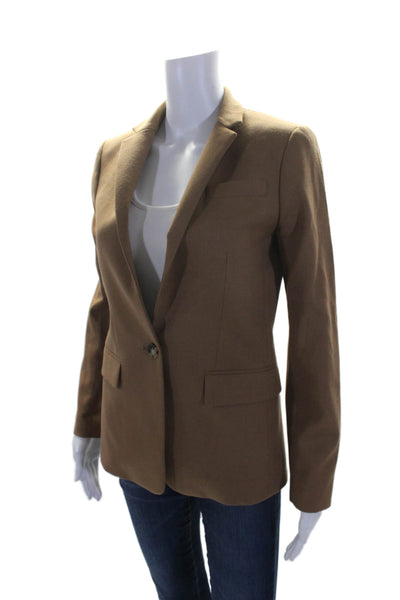 J Crew Womens Brown Wool One Button Front Pockets Long Sleeve Blazer Size 0