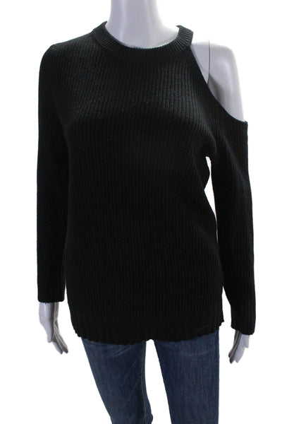 David Lerner Womens Wool Ribbed Cold Shoulder Long Sleeve Sweater Black Size S