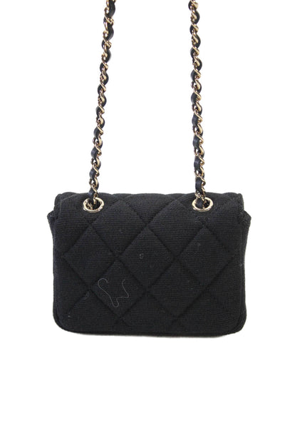 Chanel Womens Quilted CC Chain Link Card Holder Belt Bag Black Cotton