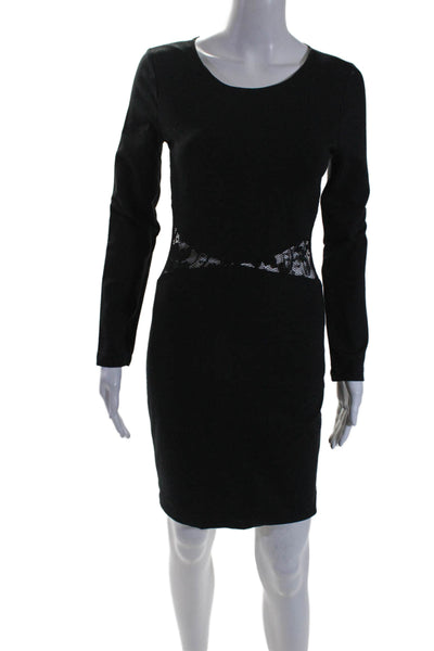 Aqua Womens Lace Cut Out Long Sleeve Knee Length Sheath Dress Black Size M