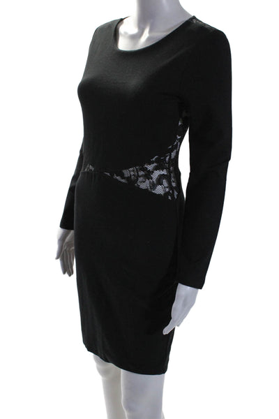 Aqua Womens Lace Cut Out Long Sleeve Knee Length Sheath Dress Black Size M