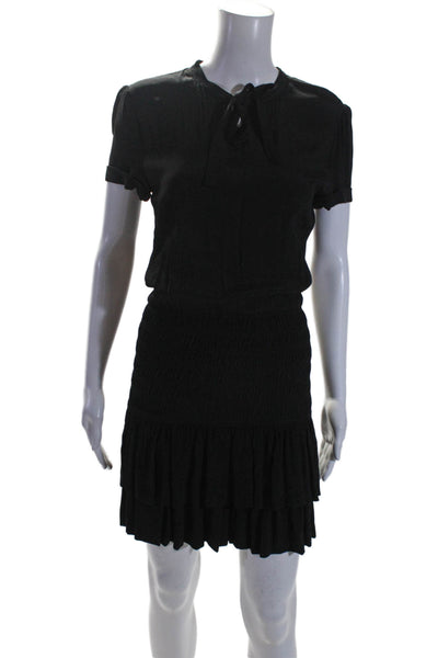 Maje Womens Short Sleeve V Neck Long Fit To Flare Dress Black Size 1