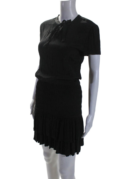 Maje Womens Short Sleeve V Neck Long Fit To Flare Dress Black Size 1