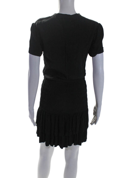 Maje Womens Short Sleeve V Neck Long Fit To Flare Dress Black Size 1