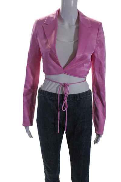 Zara Womens Notched Lapel Waist Tie No Button Cropped Blazer Pink Size XS