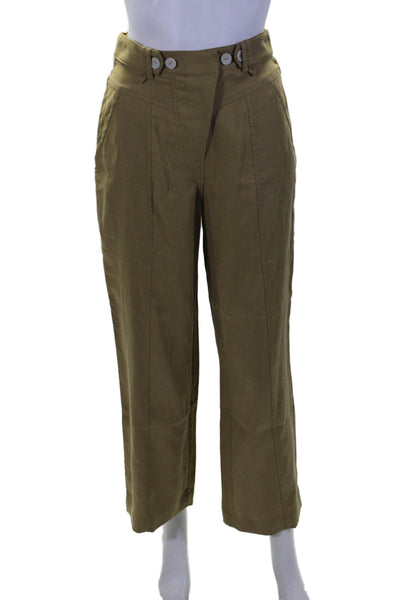 Jonathan Simkhai Womens Linen High Rise Straight Leg Pants Green Size 0