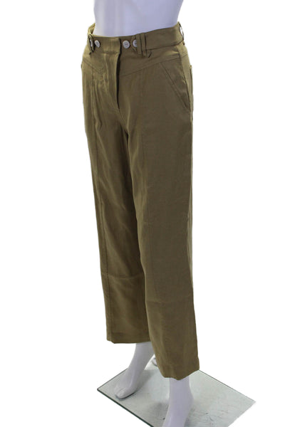 Jonathan Simkhai Womens Linen High Rise Straight Leg Pants Green Size 0