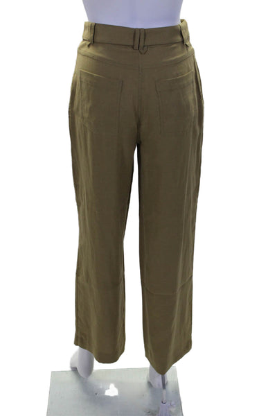 Jonathan Simkhai Womens Linen High Rise Straight Leg Pants Green Size 0