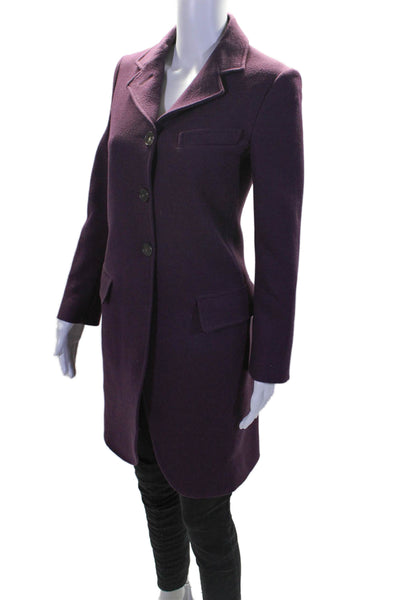 Derek Lam Womens Long Sleeves Button Down Coat Mulberry Purple Wool Size 0