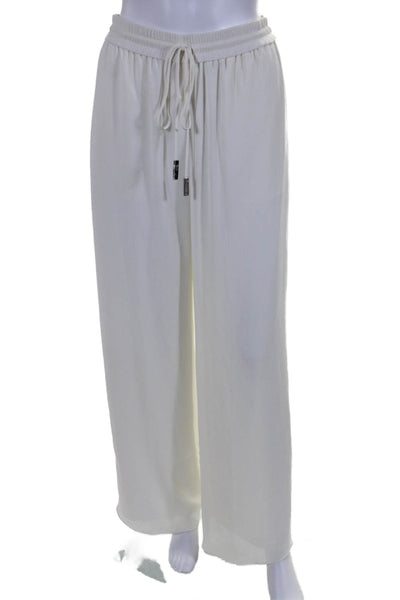 Halston Womens Layered Drawstring Waist High-Rise Wide Leg Pants Cream Size 6