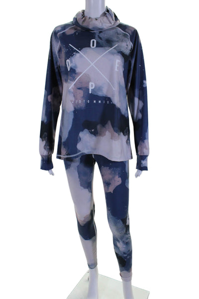 Dope Womens Abstract Active Leggings, Neck Tube + Sweatshirt Set Purple Size M