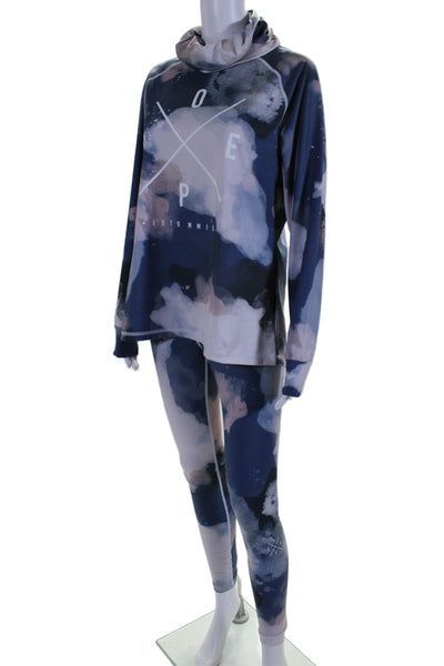 Dope Womens Abstract Active Leggings, Neck Tube + Sweatshirt Set Purple Size M