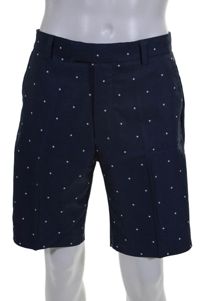 G/Fore Mens Star Print Four Pocket Knee Length Hook Closure Shorts Navy Size 34