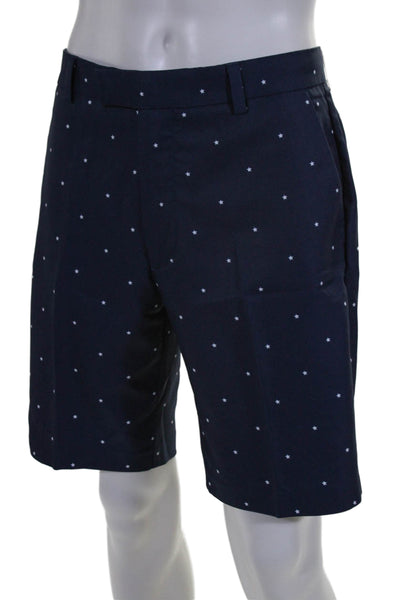 G/Fore Mens Star Print Four Pocket Knee Length Hook Closure Shorts Navy Size 34