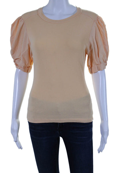 ALC Womens Cotton Puff Sleeve Crewneck Top Orange Size M