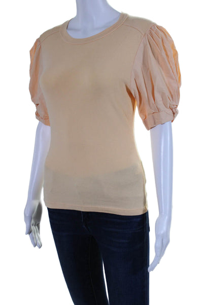 ALC Womens Cotton Puff Sleeve Crewneck Top Orange Size M