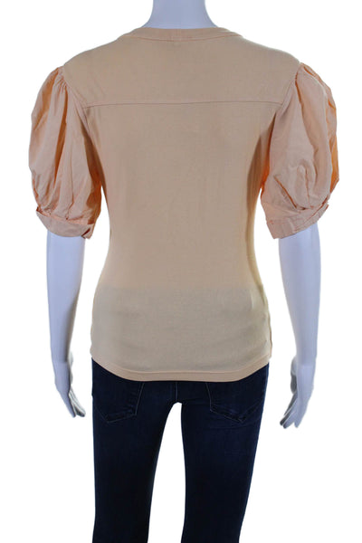 ALC Womens Cotton Puff Sleeve Crewneck Top Orange Size M