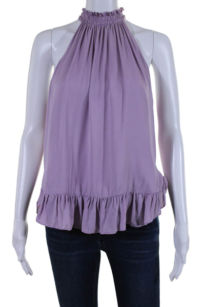 Cinq à Sept Womens Silk Sleeveless Ruffle Halter Neck Blouse Purple Size M