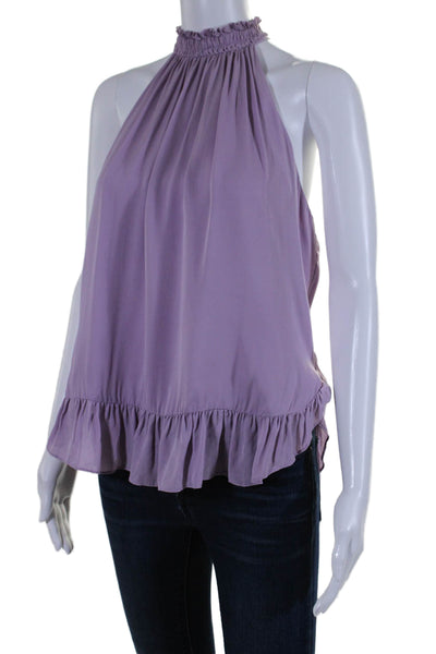 Cinq à Sept Womens Silk Sleeveless Ruffle Halter Neck Blouse Purple Size M