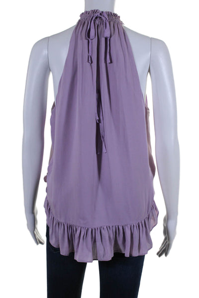 Cinq à Sept Womens Silk Sleeveless Ruffle Halter Neck Blouse Purple Size M