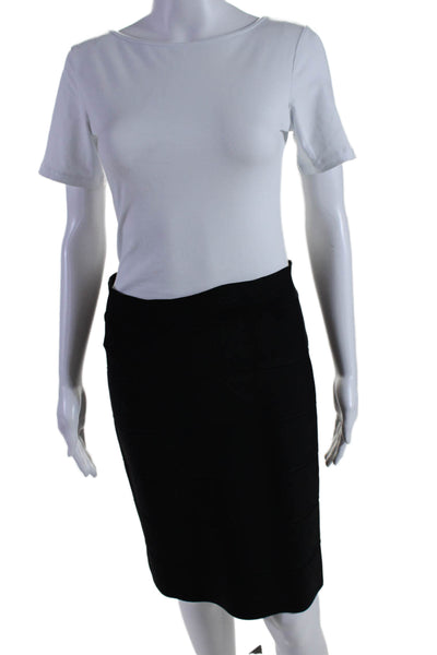 BCBGMAXAZRIA Womens Knee Length Stretch Knit Pencil Skirt Black Size Large