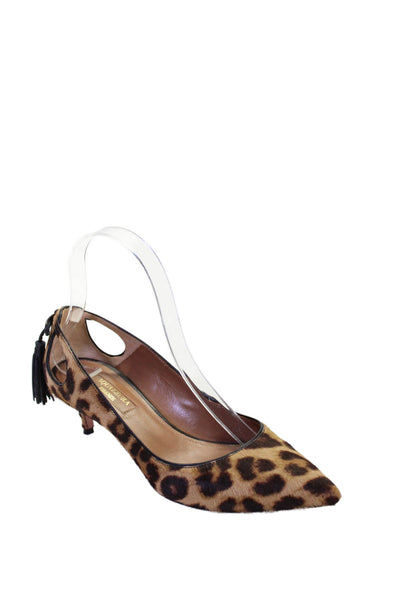 Aquazzura Womens Stiletto Leopard Print Pony Hair Pumps Brown Leather Size 35