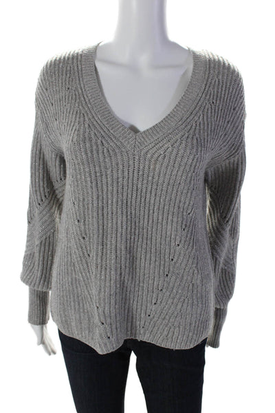 Derek Lam 10 Crosby Womens Merino Wool Metallic V Neck Sweater Top Gray Size XS