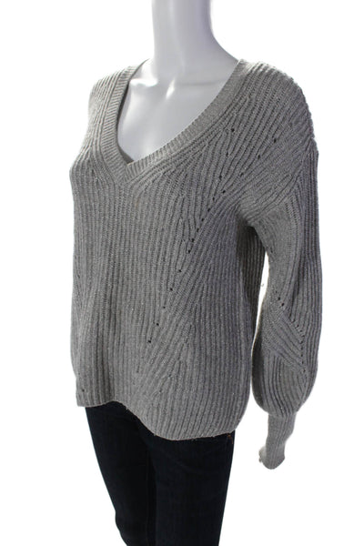 Derek Lam 10 Crosby Womens Merino Wool Metallic V Neck Sweater Top Gray Size XS